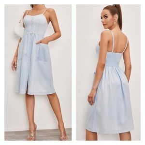 SHEIN Chambray Button Front Patch Pocket Midi Dress XS